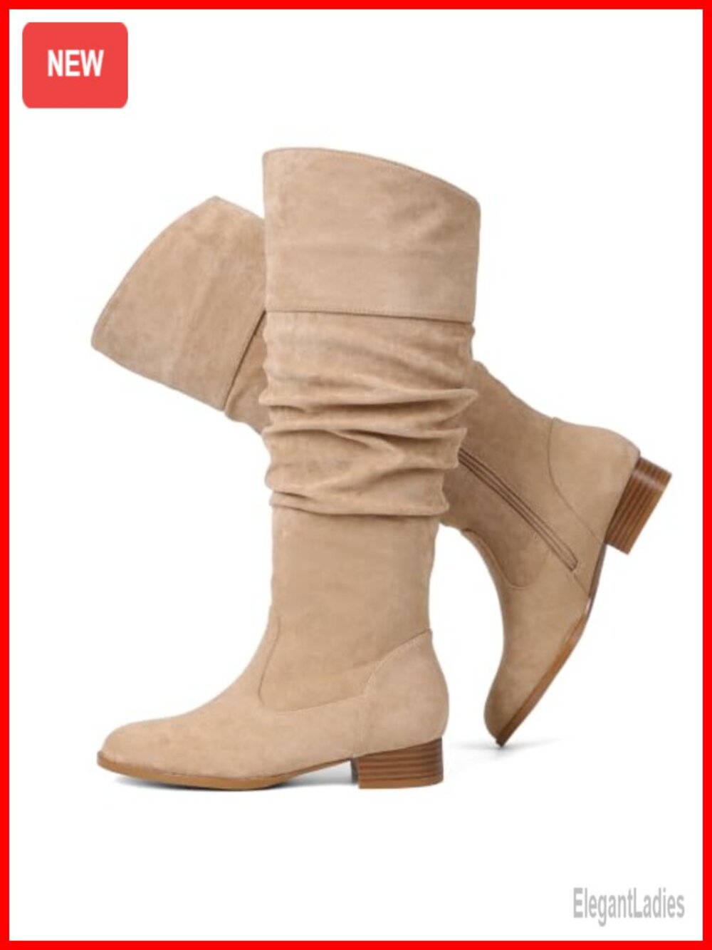 Suede Knee High Slouchy Boots Flat Round Toe Zip